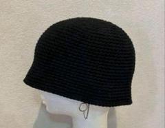 クラッシャーハット　クロシェハット　ハンドメイド　オールシーズン　オールブラック
