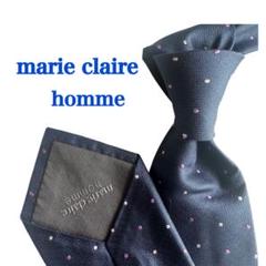 【美品】marie claireネイビーネクタイ　白紫ドット柄　水玉柄グラデ