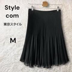 Style com東京スタイル フレアプリーツスカート 微光沢 シアー感 黒M