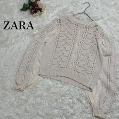 【ZARA】Tシャツ　カットソー　レース　透かし編み　白　ホワイト　L ザラ