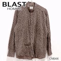 BLAST メンズ ヒョウ柄 レオパード バンドカラー 長袖 シャツ