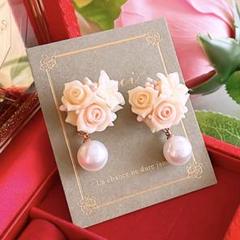大人可愛い 薔薇のブーケ・パステルカラー・レディース ハンドメイド ピアス
