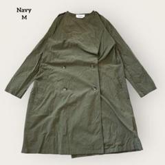 Navy ノーカラーコート モード シンプル ミリタリー M