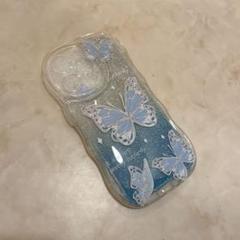 iPhoneカバー　14Pro 蝶々　ブルー