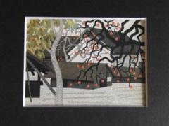 斎藤清、【柿の会津（２０）】、希少な大判額装用画集より、美品、新品額装付 斎藤清、【柿の会津（20）】、希少な大判額装用画集より、美品