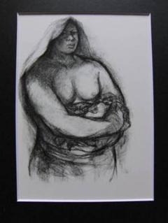 渡邊學、蟹をもつ海女、希少・大判画集画、新品高級額・額装付、状態良好 渡邊學、蟹をもつ海女、希少・大判画集画、新品高級額・額装付