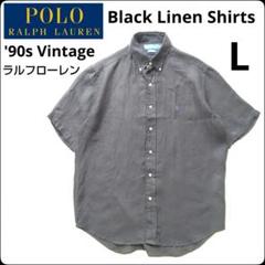 ✨究極のドレープ感と光沢感✨90s★ラルフローレン★リネンシャツ★ブラック★半袖