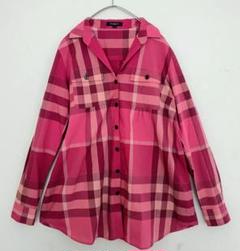 美品✨〈バーバリーロンドン〉メガチェック スキッパーコットンブラウス 美品 バーバリーロンドン 大きい 15号 2XL メガチェック 綿