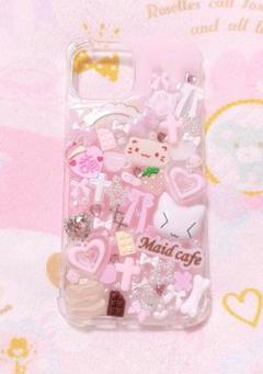 ♡現品♡ハンドメイドiPhone14　量産型メイドにゃんこ萌デコ電