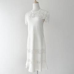 極美品 VALENTINO 最高級ライン レースニットワンピース ホワイト L