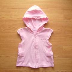 べべ 90cm 春夏 薄手 半袖 パーカー ピンク リボン bebe ベスト