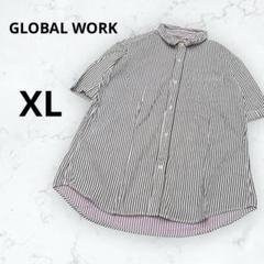 ＊グローバルワーク＊シャツ 半袖 ストライプ トップス XL 綿 黒 紫