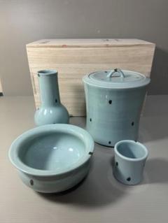 Ｒ３８１　皆具　『加藤鍇次郎造』『青磁皆具』　共箱　茶道具 茶道具皆具加藤鍇次郎造 共箱美品送料込み