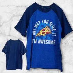 一点物✨ピザグラフィック　Tシャツ 青　半袖　クルーネック　夏服　ブルー