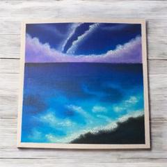 「海ホタルのささやき」オイルパステル原画｜幻想風景アート｜癒しの一点もの
