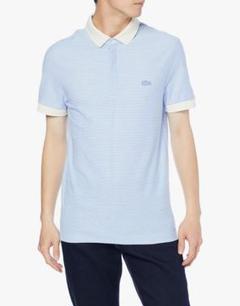 【美品】LACOSTE ミニボーダー比翼ポロシャツ 水色 ブルー 半袖