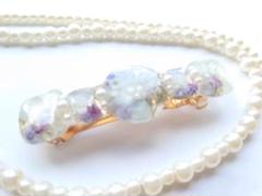 ハンドメイド　バレッタ　紫陽花とかすみ草のドライフラワー