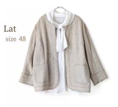 【訳あり】 Lat／㈱ジュニアー 大きいサイズ ノーカラージャケット リネン生地 ジャケット・アウター