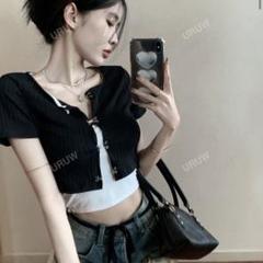 SHEINリブニット クロップド Tシャツ