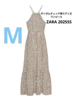 ZARA】ザラ M ギンガムチェック柄 ミディ丈ワンピース バック