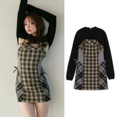 ワンピース andmary Khy check set momo ANDMARY】Khy check set