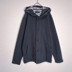 ブルゾン (M) パーカー ジップアップ ボタン スリムフィット 紺藍 古着