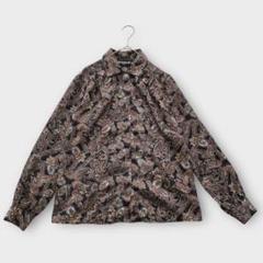 レトロ♪ペイズリー柄総柄サテンシャツ 装飾ボタン 比翼ボタン 派手 個性的