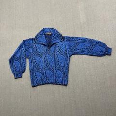 斎藤都世子　ニット　ブルー　かのこ手編花　スーツ　新品 斉藤都世子 #snc サイトウトヨコ ワンピース 青 黒 半袖 花柄