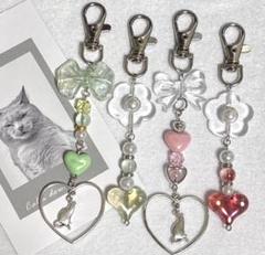 【在庫処分品】ビーズキーホルダー ストラップ 黄緑 ピンク