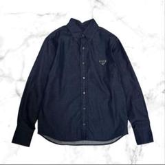美品】PRADA/プラダ 長袖デニム シャツ 三角ロゴ プレート 23ss