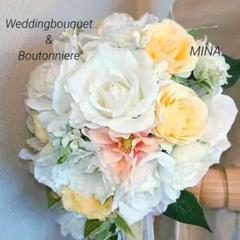 ホワイトローズのウェディングブーケ❣️ラウンド キャスケード 結婚式