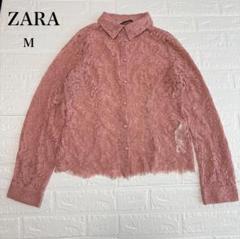 ザラ シャツ 総レース ピンク 長袖 フェミニン M 1840
