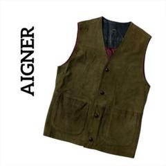 AIGNER アイグナー レザーベスト ブラウン クルミボタン 46
