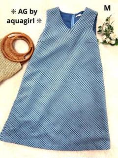 【美品】AG by aquagirlノースリーブVネック膝丈ワンピース　ドット柄