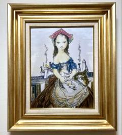 SALE(F6号) 藤田嗣治【パリの屋根の前の少女】肉筆/表裏サイン有/シール有 SALE(F6号) 藤田嗣治【パリの屋根の前の少女】肉筆/表裏サイン有