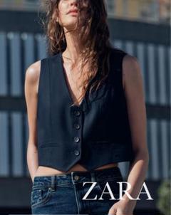 ZARA ワイドベスト ジレ ネイビー - メルカリ