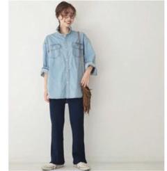 ハグオーワー/カジュアルパンツ(レディース)の中古/未使用品 - メルカリ オフィス ハグオーワー☆6ozシャンブレーテーパードパンツ カジュアルパンツ