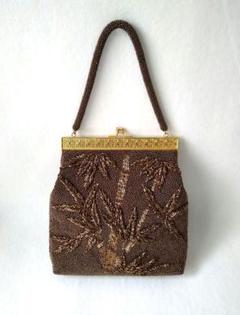 総ビーズ　カクテルバッグ　アンティーク ビーズバッグ アンティーク 総ビーズ 刺繍 Hong Kong レトロ