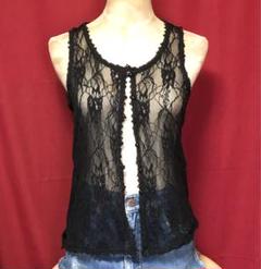 90s 00s Vintage 古着 黒 レトロ レース ベスト透け感 昭和平成