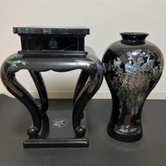 2点セット【螺鈿細工】花瓶 花器 花鳥図 鶴 松 螺鈿漆器 青貝 漆 中央卓 2点セット【螺鈿細工】花瓶 花器 花鳥図 鶴 松 螺鈿漆器 青貝 漆