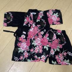 黒地ピンク花柄甚平 120センチ