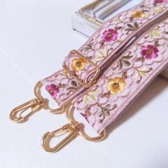 PM254 | インド刺繍リボン スマホショルダー　くすみピンク