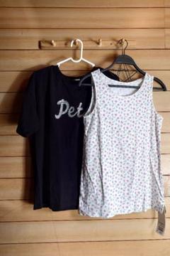 サマンサモスモス 新品 ロゴ刺繍Tシャツ・花柄ノースリーブ（パープル）2枚セット