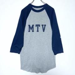 MTV ラグランTシャツ 七分袖 グレー×ネイビー XL 相当