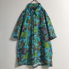 レアデザイン 古着 アート 海 魚 貝 総柄 デザインシャツ 半袖 メンズL