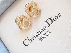極美品 Christian Dior ロゴ CD ラインストーン イヤリング