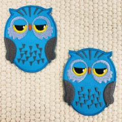 刺繡ワッペン　フクロウ　青系　２枚セット　特価