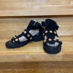 STACCATO ブラック ゴールド スタッズ サンダル 厚底 23.5 黒
