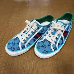 GUCCIスニーカー　GG柄キャンパスシェリーライン　6 ブルー