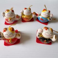 博 招き猫 セット 招き猫 置物 厄除け 焼き物 (五色開運平安) 瀬戸